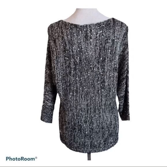 Chico's Black Heather Tone Sweater with Sequin, Size 8 - Picture 4 of 9